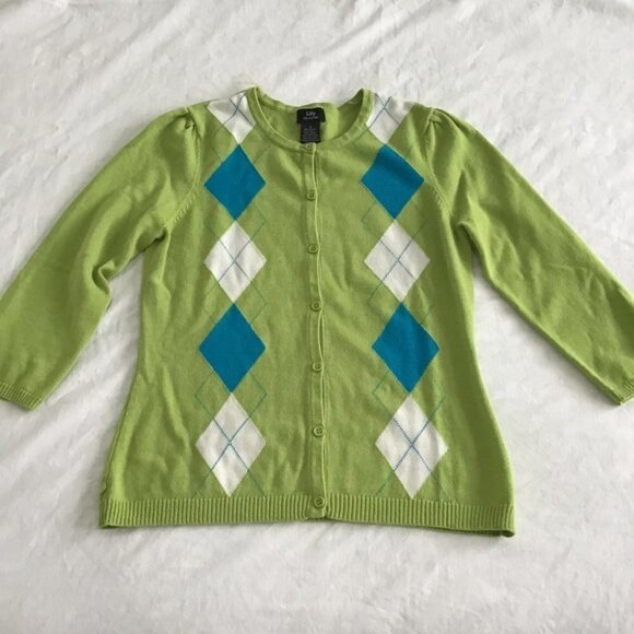 Lilly Collection Lime Green Argyle Cardigan Size S - Picture 4 of 7